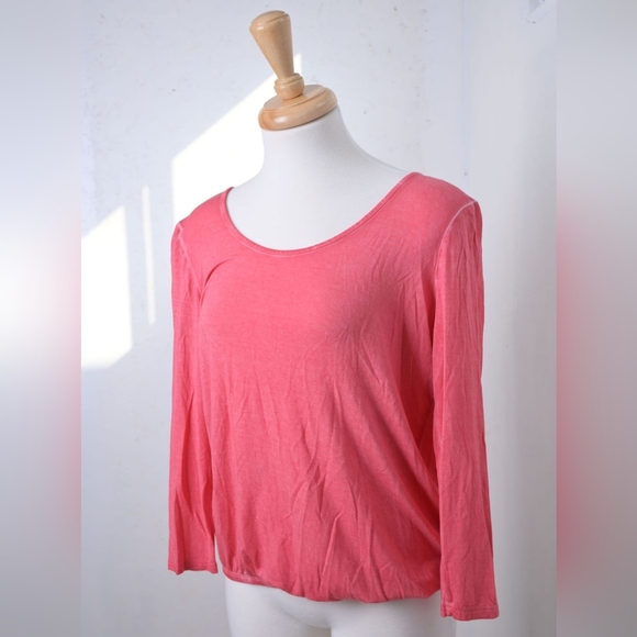 Jessica Simpson | Pink acid wash open cross back cropped sleeve shirt - Picture 2 of 13